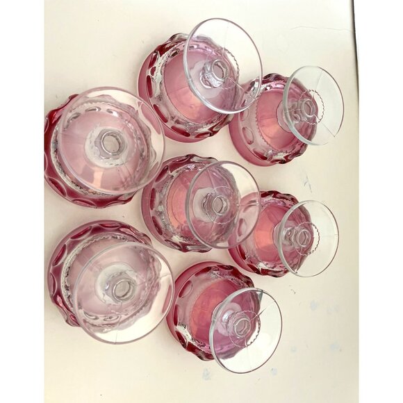 Indiana Glass Kings Crown Thumbprint Ruby Red Sherbet Dessert Dishes Set of 7 - Picture 7 of 8